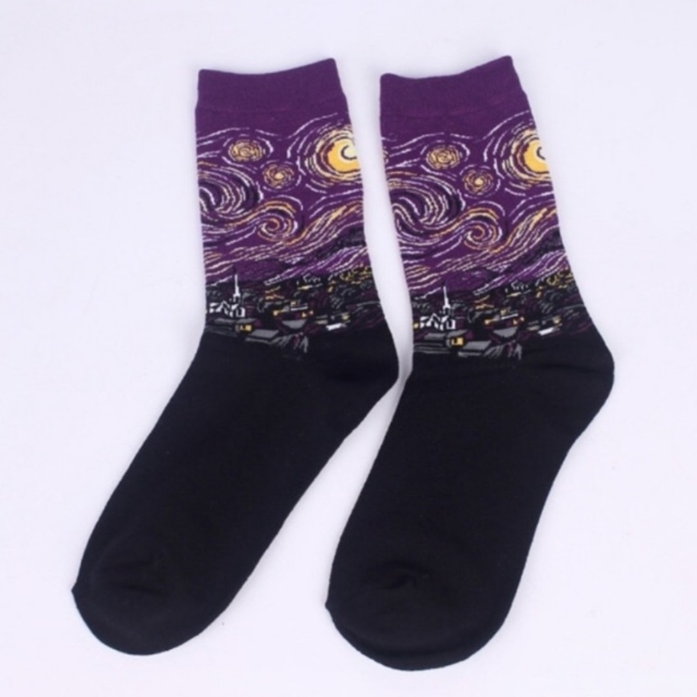Van Gogh Starry Night Socks Purple New